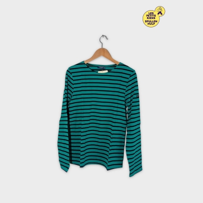 T-shirt Manches Longues Rayé Vert Noir M Saint James
