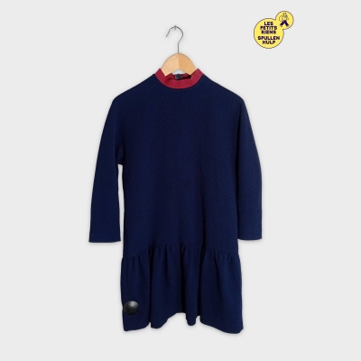 Sandro Robe Bleu Marine Volants Col Rouge S / 36 / 8