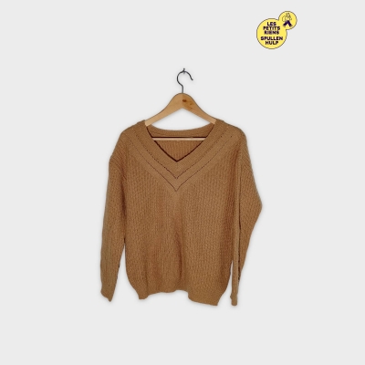 Pull Marron Col V Camaïeu M - Maille Automne Hiver