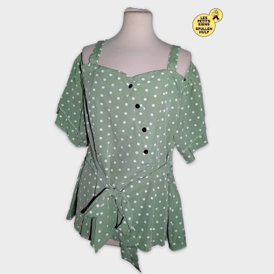 Chemisier Curve Verte À Pois Blancs Xxl