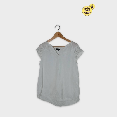 Chemisier Caroll Blanc En Lin Et Dentelle L 40