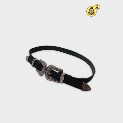 Ceinture Noire Symbiose Collection Double Boucle Argentée 80 Cm