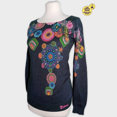 Pull Desigual Noir Motifs Floraux Et Géométriques Multicolores S