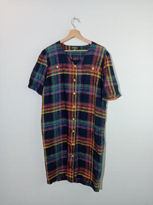 Robe Chemise Lin Et Coton Vintage Carreaux