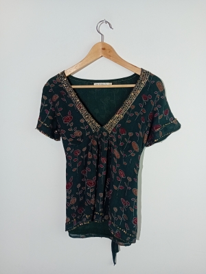 Top En Soie Floral Sequins Rue Blanche