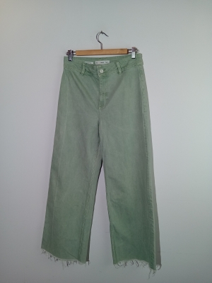 Pantalon Large En Denim Vert Mango