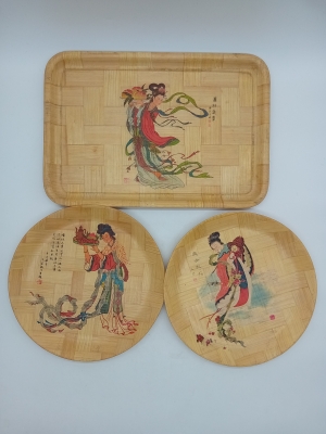 Lot De 3 Plateaux Bambou Illustrations Chinoises