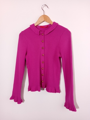 Gilet Boutonn&eacute; Fuchsia &Agrave; Volants L