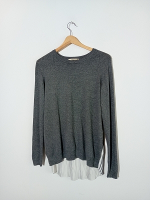 Pull Fin Claudine Daff Gris Bimatiere Dos Plisse S