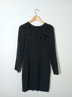 Robe Noire En Laine Et Viscose Porcini