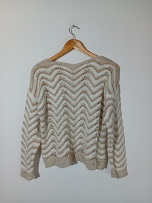 Pull En Maille Beige Et Dor&eacute;