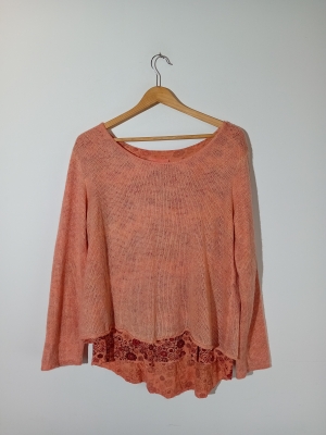 Pull En Maille Mohair Corail D&eacute;tails Floraux