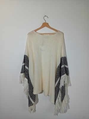 Poncho 8pm Maille Mohair Blanc Noir
