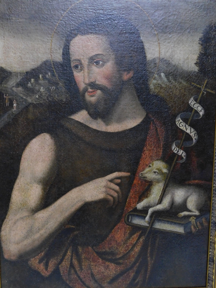 Óleo sobre tela religioso, Cristo con cordero, siglo XVIII