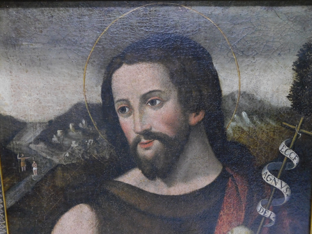 Óleo sobre tela religioso, Cristo con cordero, siglo XVIII