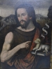 Óleo sobre tela religioso, Cristo con cordero, siglo XVIII