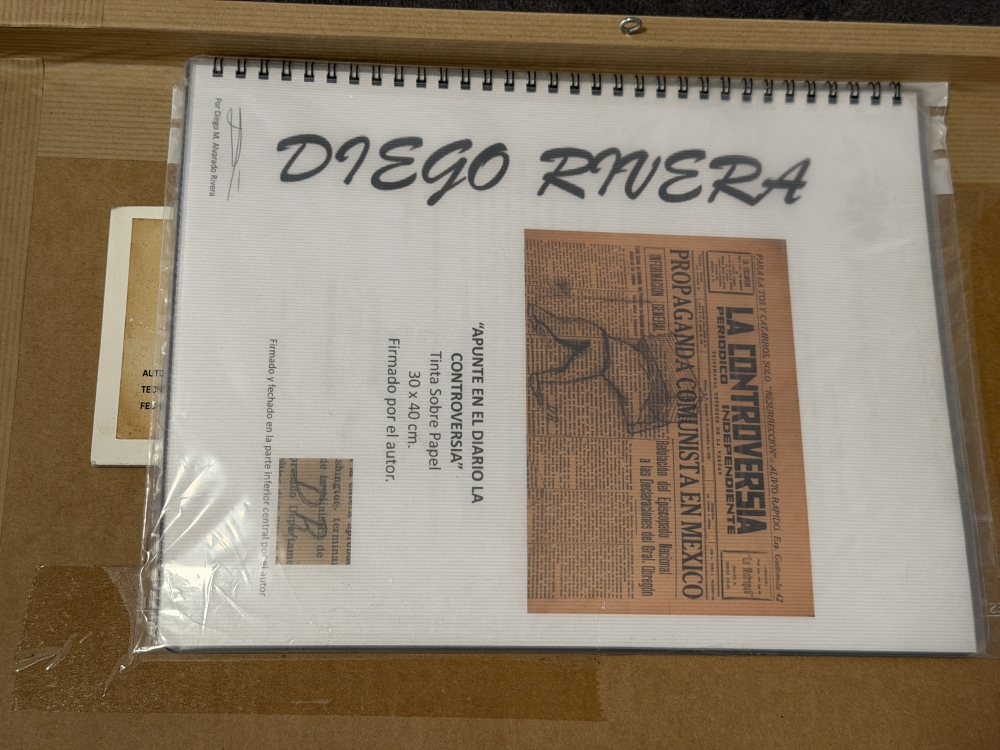 Diego Rivera, dibujo a tinta sobre papel, firmado y certificado, 1926