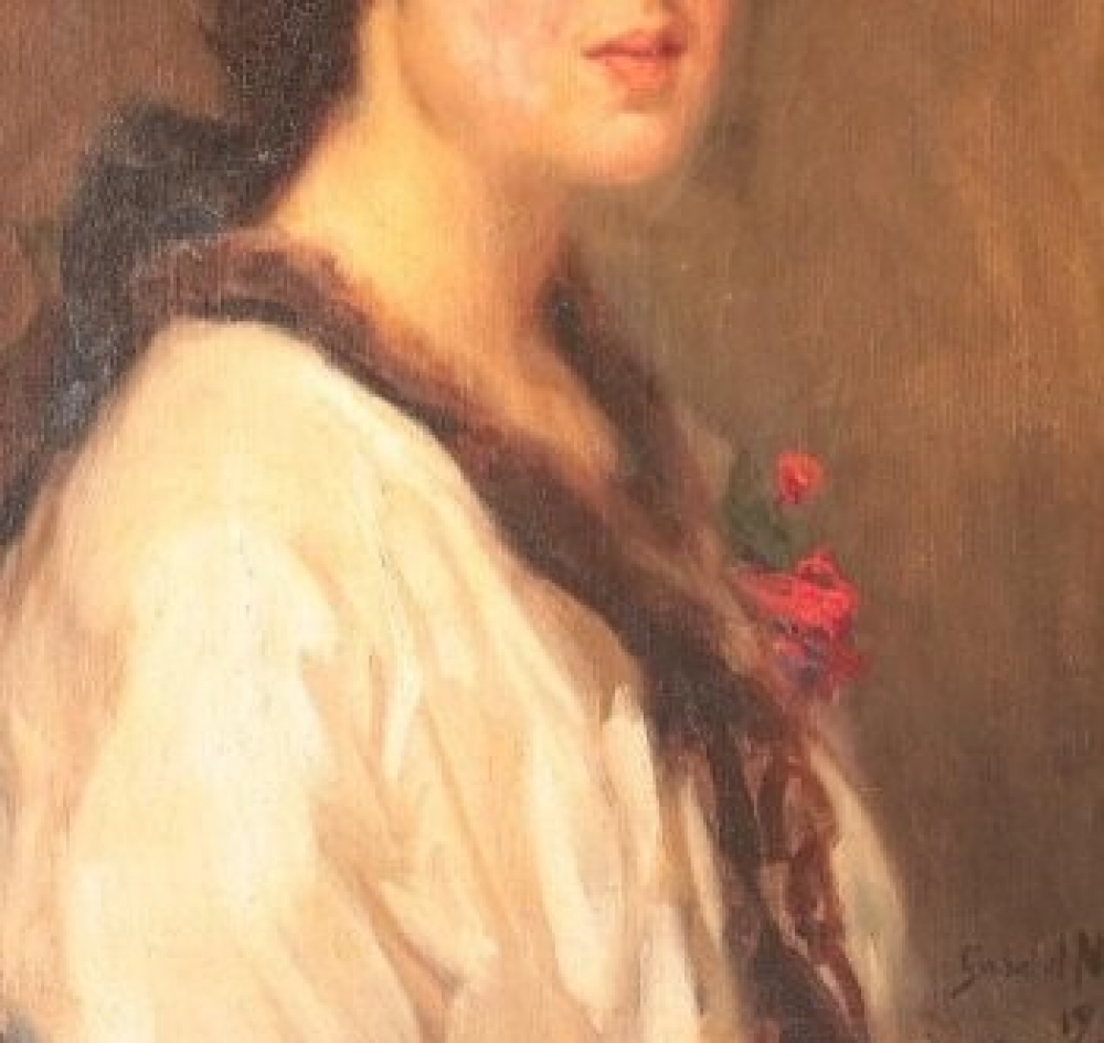 Gabriel Nicolet (1856–1921) · Retrato con vestido blanco · Óleo sobre lienzo · 1915