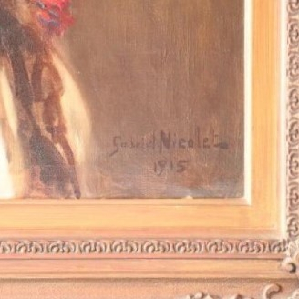 Gabriel Nicolet (1856–1921) · Retrato con vestido blanco · Óleo sobre lienzo · 1915