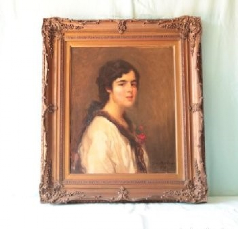 Gabriel Nicolet (1856–1921) · Retrato con vestido blanco · Óleo sobre lienzo · 1915