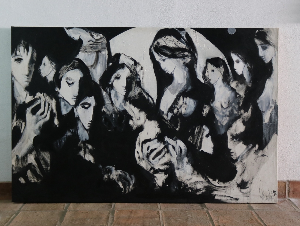 Gino Hollander (1924–2015), gran acrílico sobre lienzo, Figuras, firmado y fechado 1992