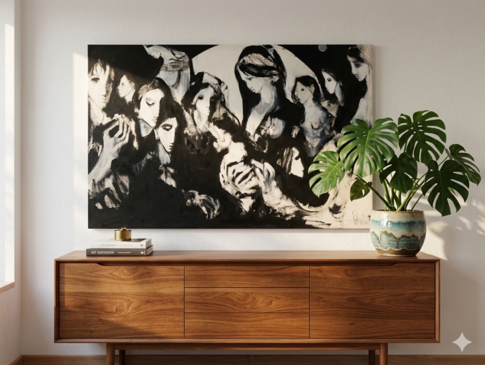 Gino Hollander (1924–2015), gran acrílico sobre lienzo, Figuras, firmado y fechado 1992