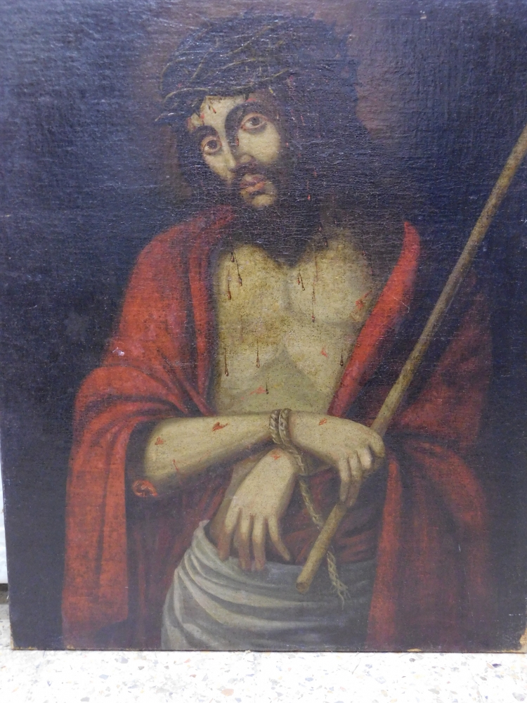 Óleo sobre tela religioso, Ecce Homo, siglo XVIII