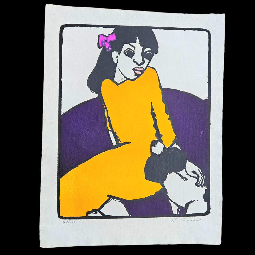 Gernot Kissel, ”Mujer con perro”, litografía 41/150, 1970 - 1975