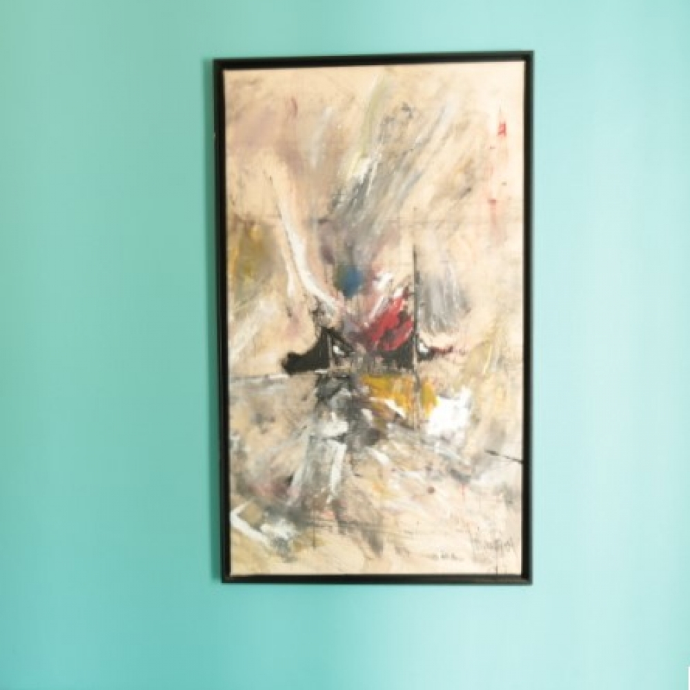 Gino Hollander (1924–2015), acrílico sobre lienzo, \"2 Veleros Abstractos\", firmado y fechado 2004