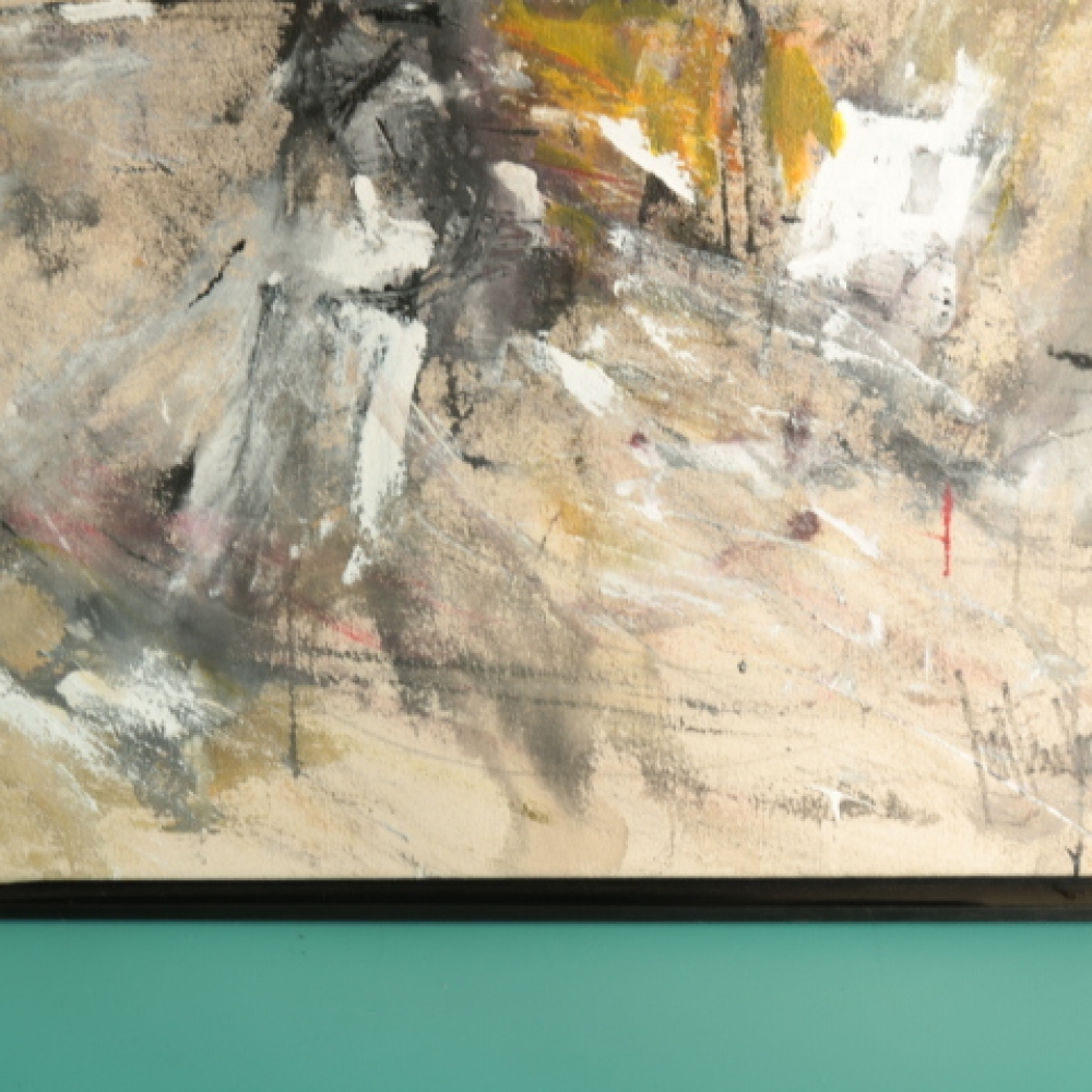 Gino Hollander (1924–2015), acrílico sobre lienzo, \"2 Veleros Abstractos\", firmado y fechado 2004