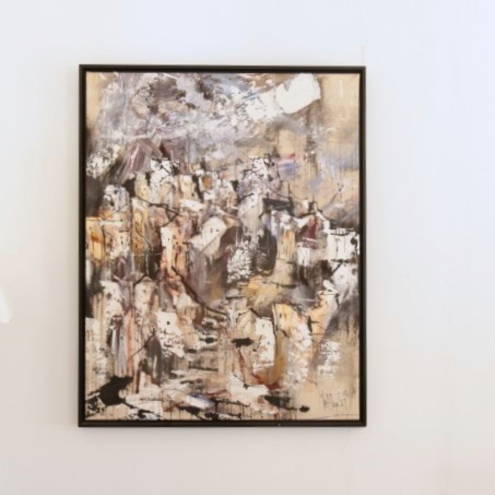 Gino Hollander (1924–2015), Pueblo abstracto, acrílico sobre lienzo, firmado y fechado 2007