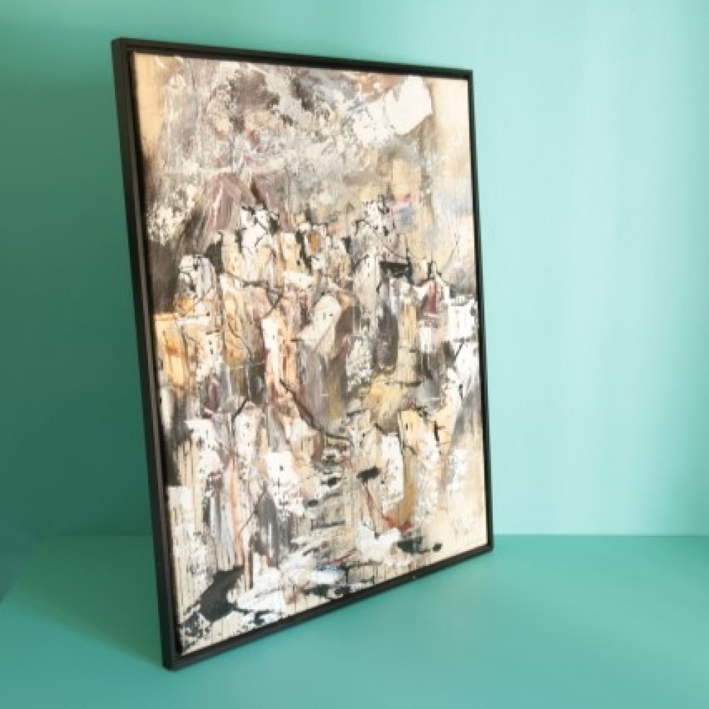 Gino Hollander (1924–2015), Pueblo abstracto, acrílico sobre lienzo, firmado y fechado 2007