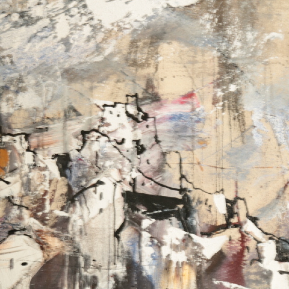 Gino Hollander (1924–2015), Pueblo abstracto, acrílico sobre lienzo, firmado y fechado 2007