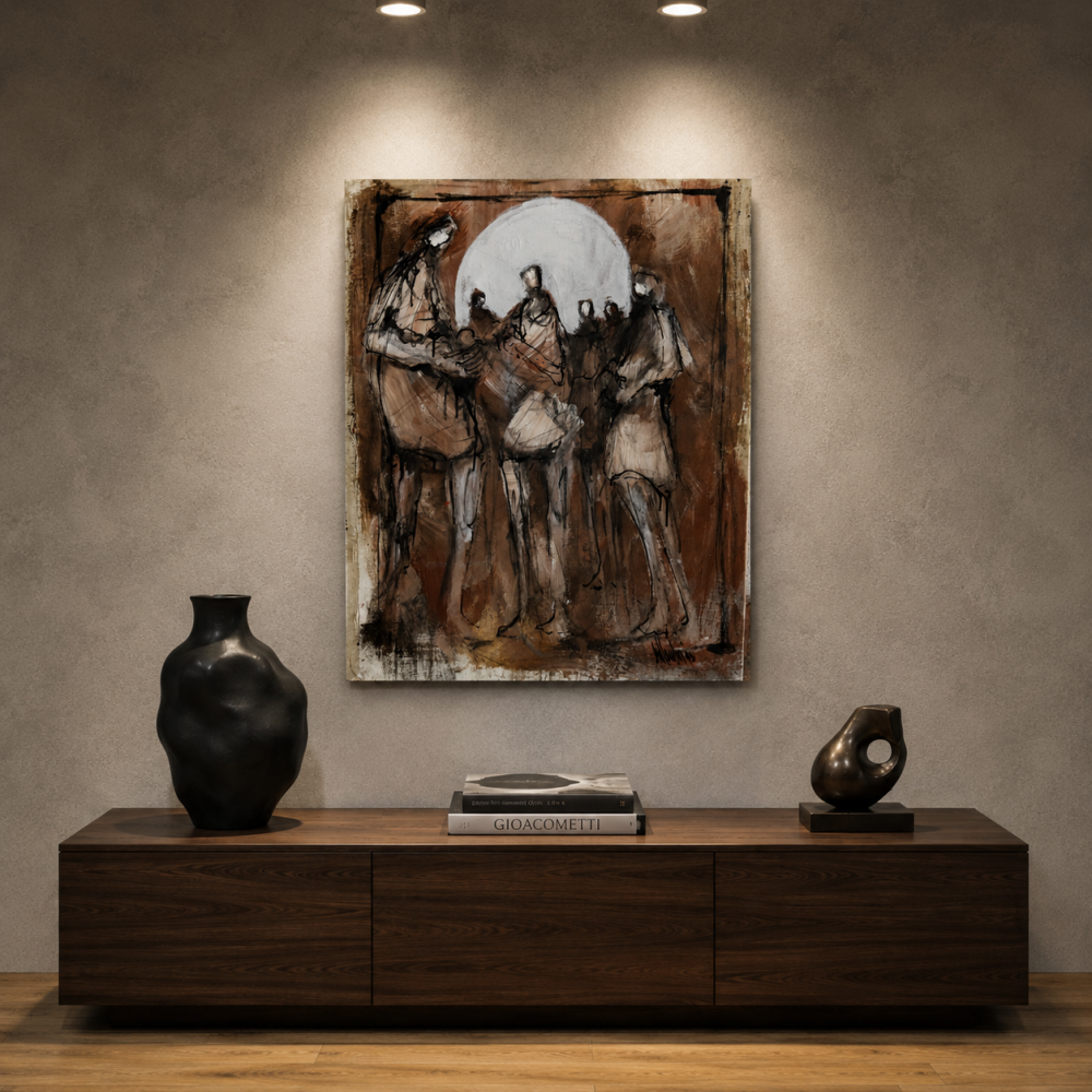 Gino Hollander (1924-2015), \"Hombres\", acrílico sobre lienzo, firmado y fechado, 1995