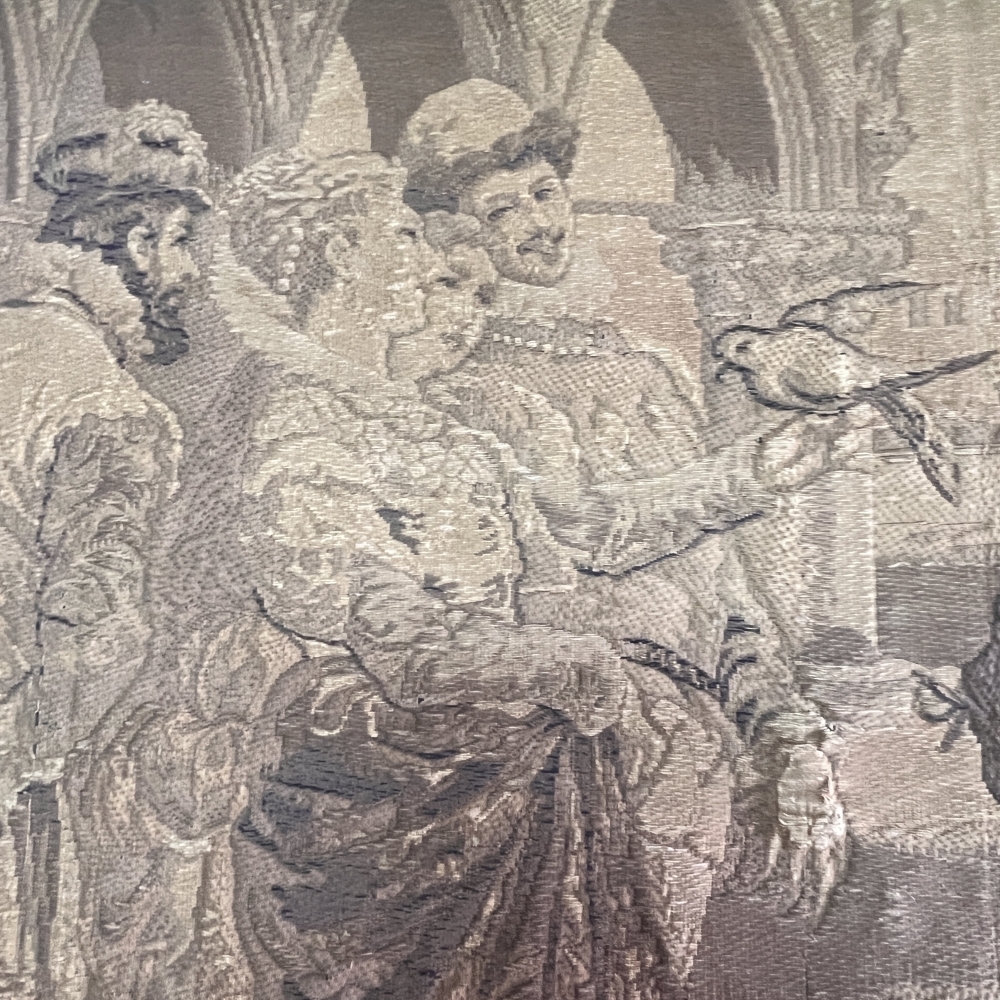 Tapiz mural jacquard antiguo del siglo XIX \"d'après Delleani\", Escena veneciana de gran formato