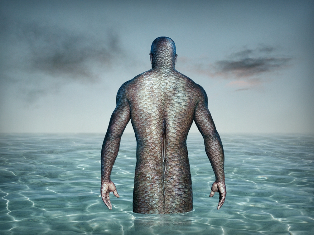 Fotografía digital contemporánea del artista chino Daniel Lee con escena de hombre sirena