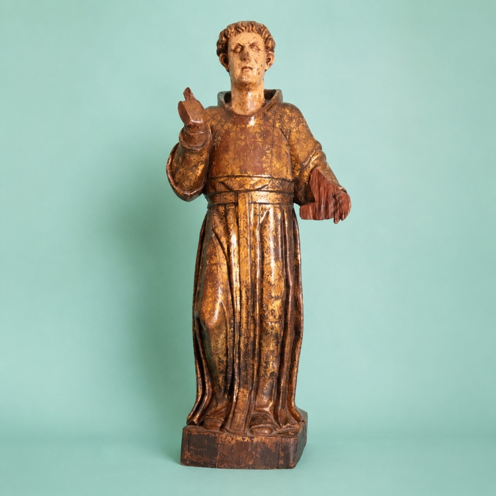 Talla de San Antonio de Padua, madera de castaño policromada y estofada, siglo XVII