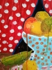 Pintura contemporánea, escena con bodegón de frutas surrealista, lunares, Malavitta