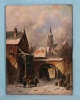Óleo sobre tabla atribuido a Charles Leickert (1816–1907), Paisaje invernal holandés, siglo XIX
