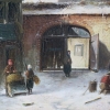 Óleo sobre tabla atribuido a Charles Leickert (1816–1907), Paisaje invernal holandés, siglo XIX