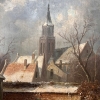 Óleo sobre tabla atribuido a Charles Leickert (1816–1907), Paisaje invernal holandés, siglo XIX