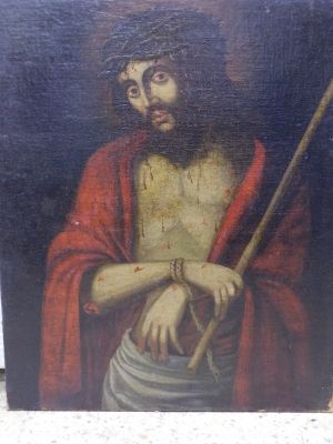 Óleo sobre tela religioso, Ecce Homo, siglo XVIII