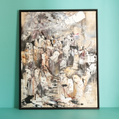 Gino Hollander (1924–2015), Pueblo abstracto, acrílico sobre lienzo, firmado y fechado 2007