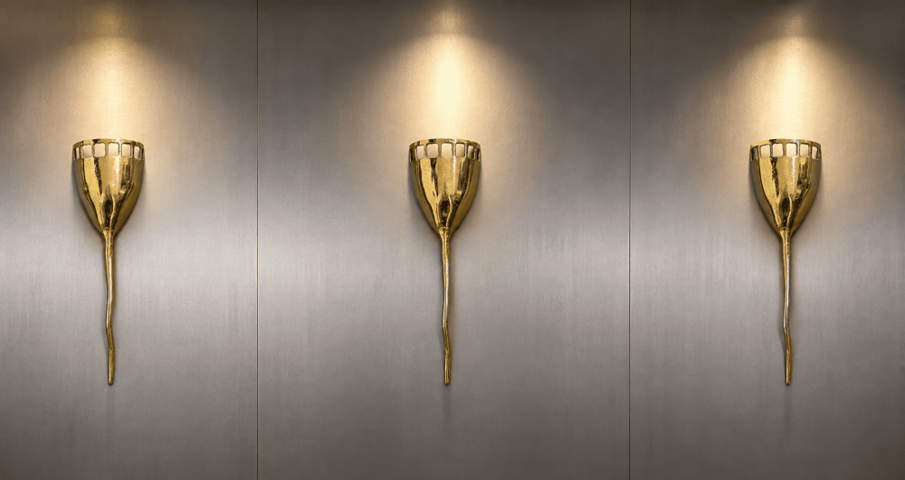 David Marshall 3 apliques brutalista, vintage, bronce, 1980s
