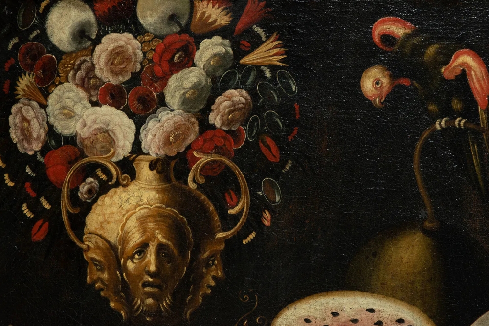 Pareja de bodegones con frutas de verano y aves, atribuídos a Blas de Ledesma, escuela española de finales del siglo XVII