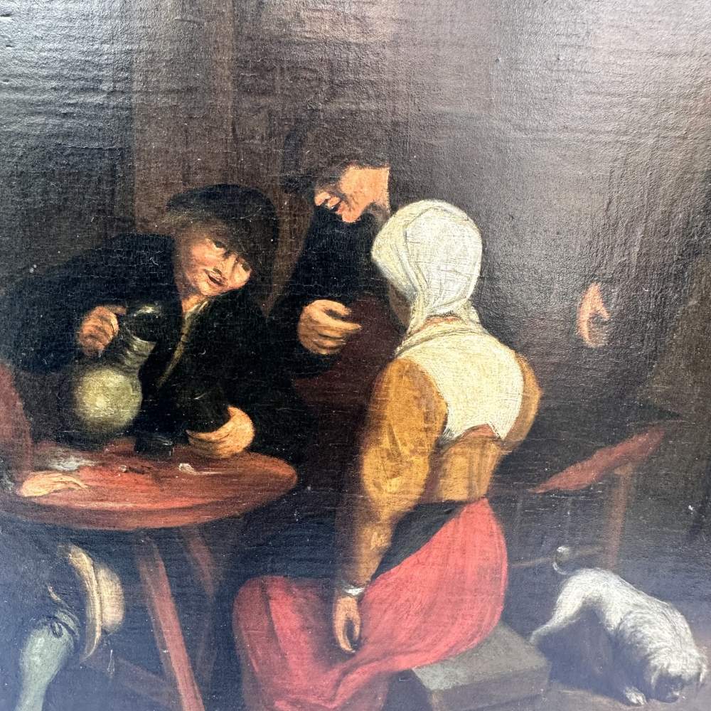 Óleo sobre tabla, “Escena de género”, escuela holandesa, siglo XIX, Países Bajos