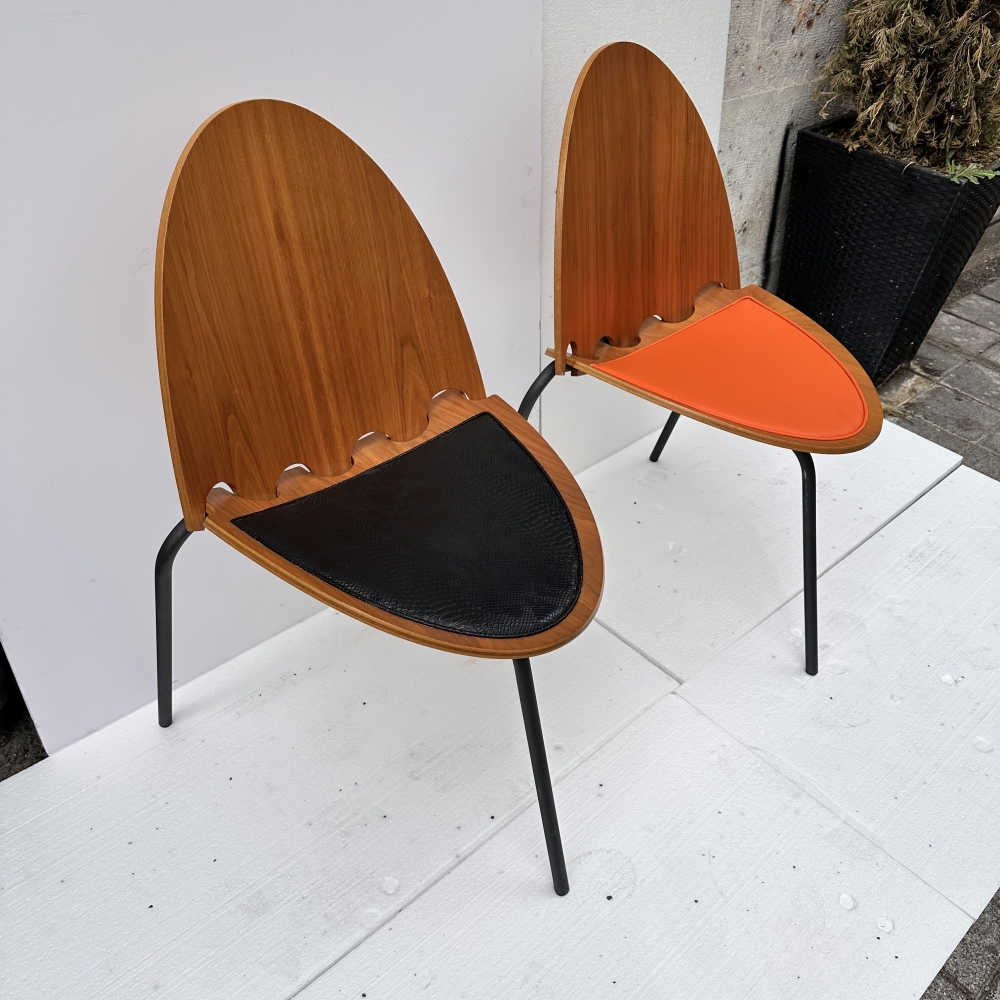Juego de 6 sillas «A6», Joseph-André Motte para Steiner, madera y cuero, 2000’s, Francia