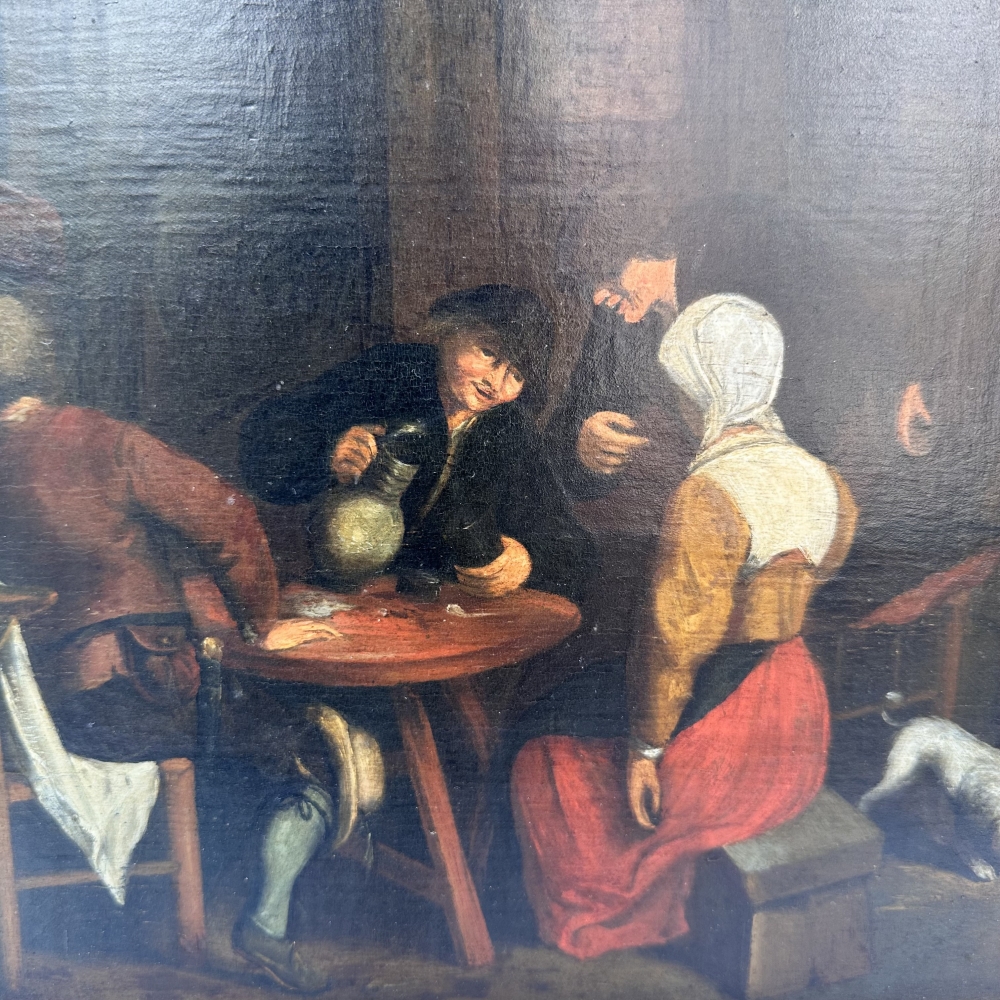 Óleo sobre tabla, “Escena de género”, escuela holandesa, siglo XIX, Países Bajos