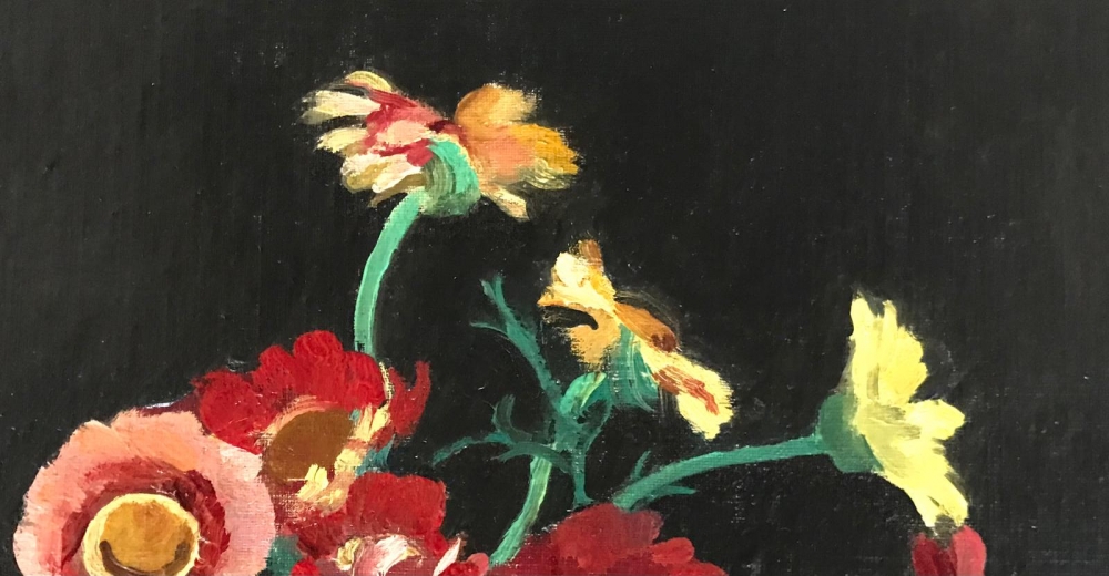 ”Still Life with Red and Yellow Poppies in a Vase”, Philip Naviasky (1894-1983), años 20-30 del siglo XX