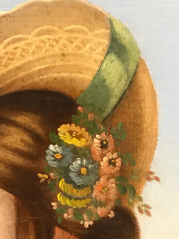\"Joven con Palomas Capuchinas en Óvalo\", escuela italiana del siglo XVIII